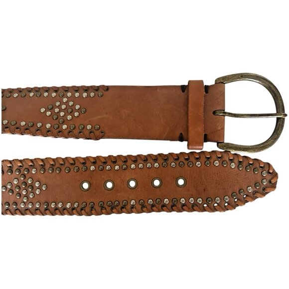 Women Size M Leather WIDE Belt Studded Rivet Leather Braided Boho Brass Buckle main image 14